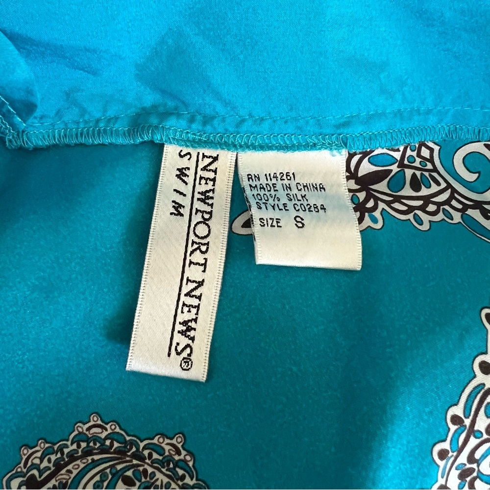Silk Beachy Paisley Cruise Hippie Swim Kaftan Coverup Blouse Blue 100% SZ 8 - Picture 7 of 7